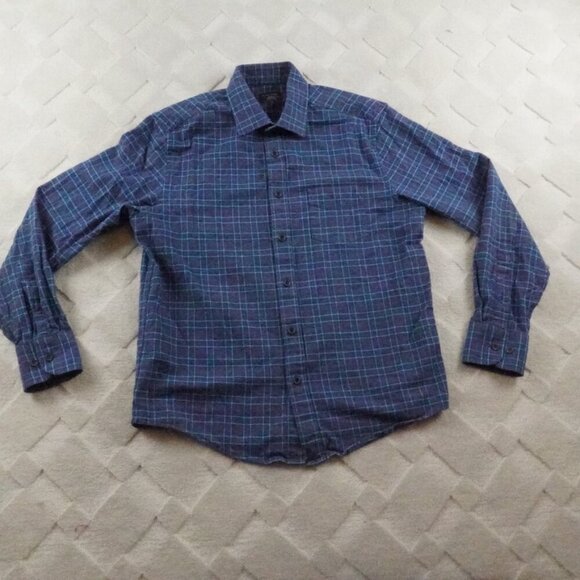 UNTUCKit Flannel Button Up Shirt Mens Medium Plaid Blue - Picture 1 of 10